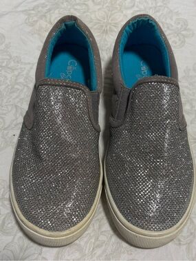 Glitter Slip-On Sneakers in Silver with Turquoise Lining, Sz 5